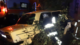 Троє людей опинилися заблокованими у автівці після зіткнення з деревом